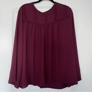Loft Burgundy Long Flare Sleeved Blouse